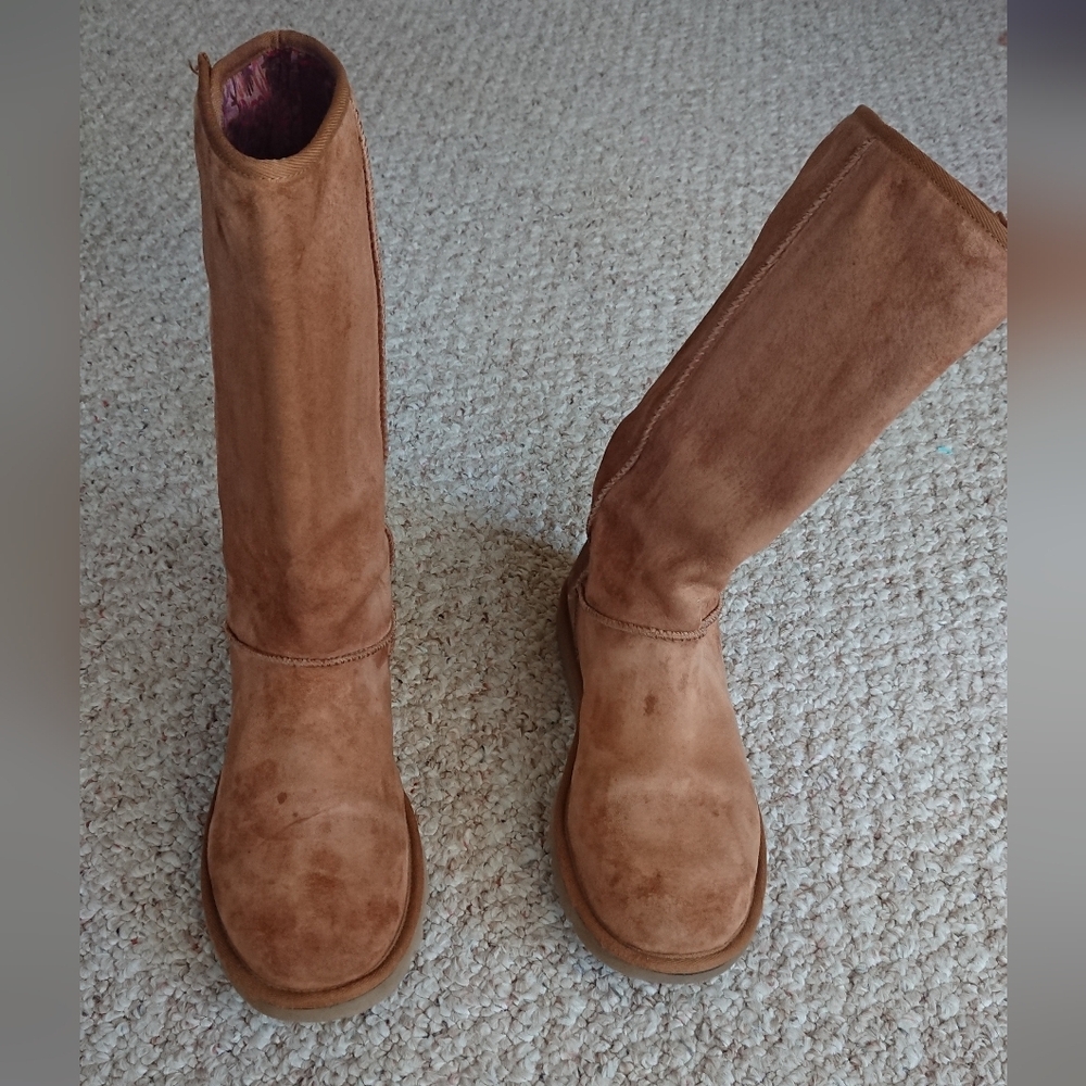 UGG Australia 3387 Lo Pro Button Fold Over Chestnut suede Boots size 8